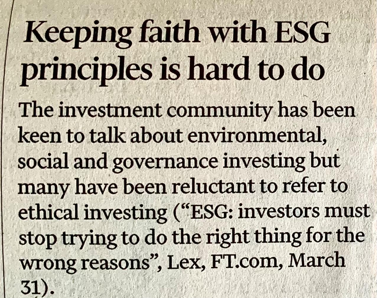 Keeping faith with ESG principles is hard to do 
